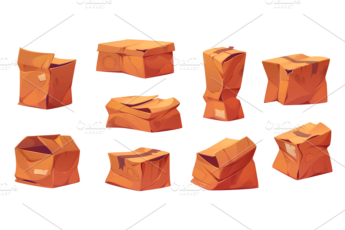 Damaged, crumpled and broken boxes, a Transportation Illustration by ...