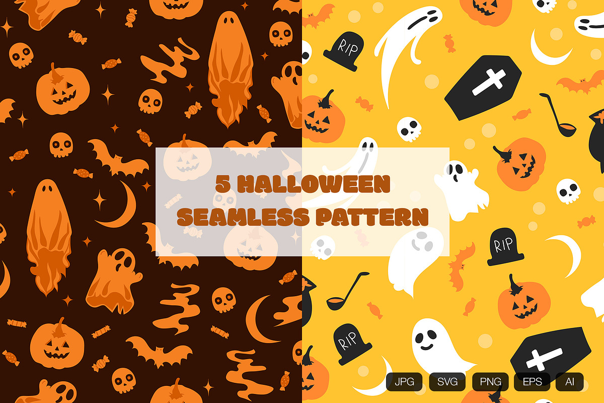 5 Halloween Seamless Pattern, a Pattern Graphic by vintagio (Photo 1 of 4)