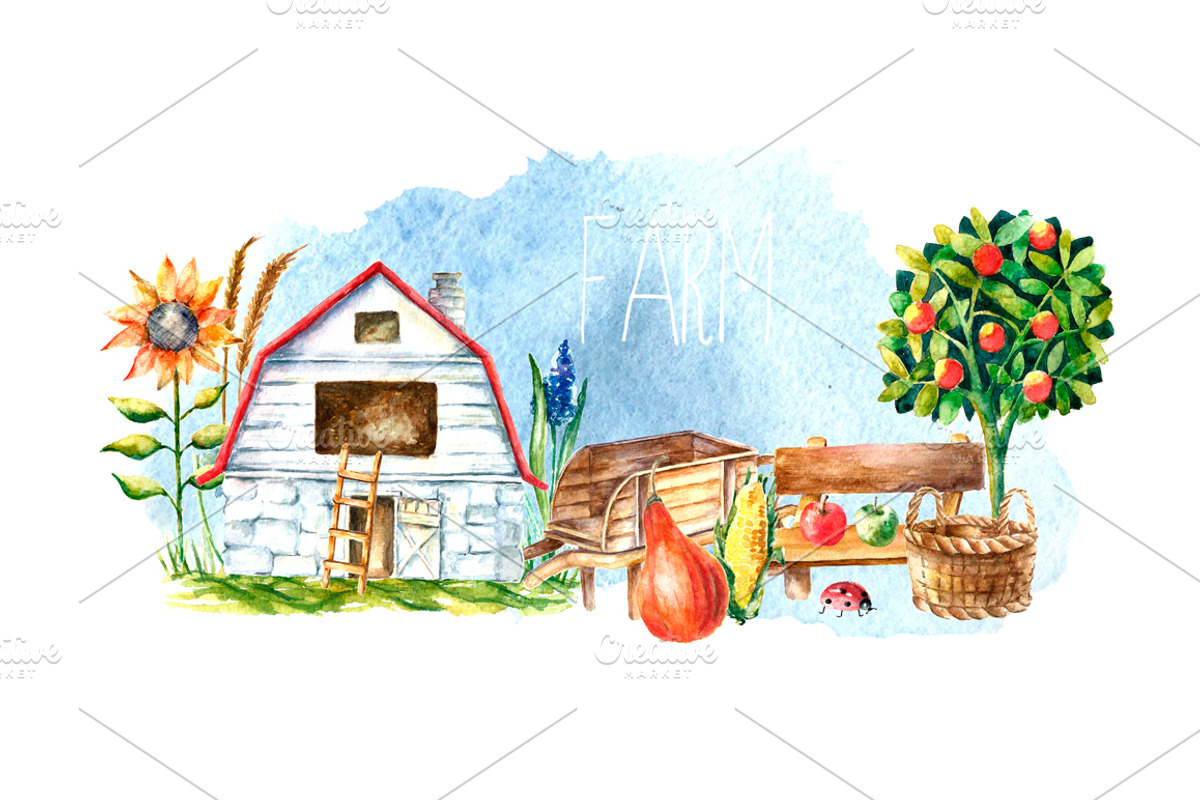 Watercolor Organic Farm, a Food Illustration by Vikeriya (Photo 5 of 7)