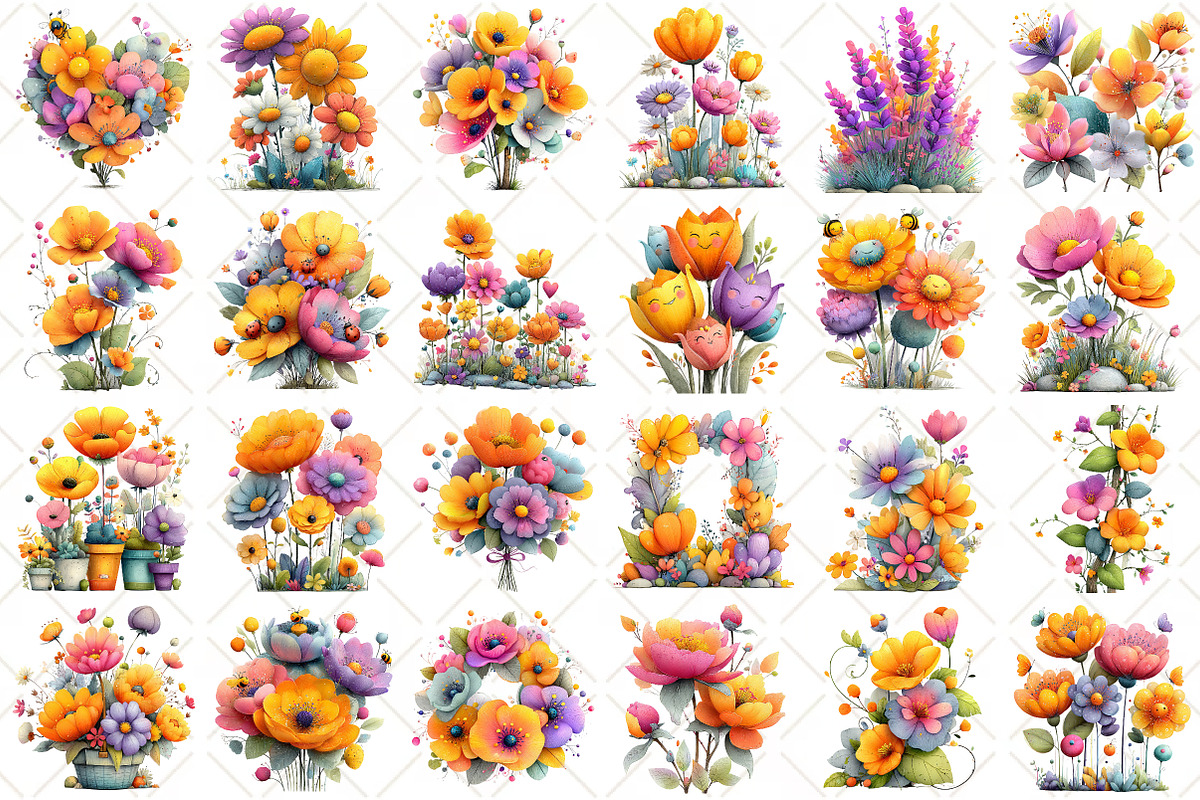Whimsical Spring Garden Flower Clipa, an Illustration by Black Bird Studio (Photo 2 of 5)