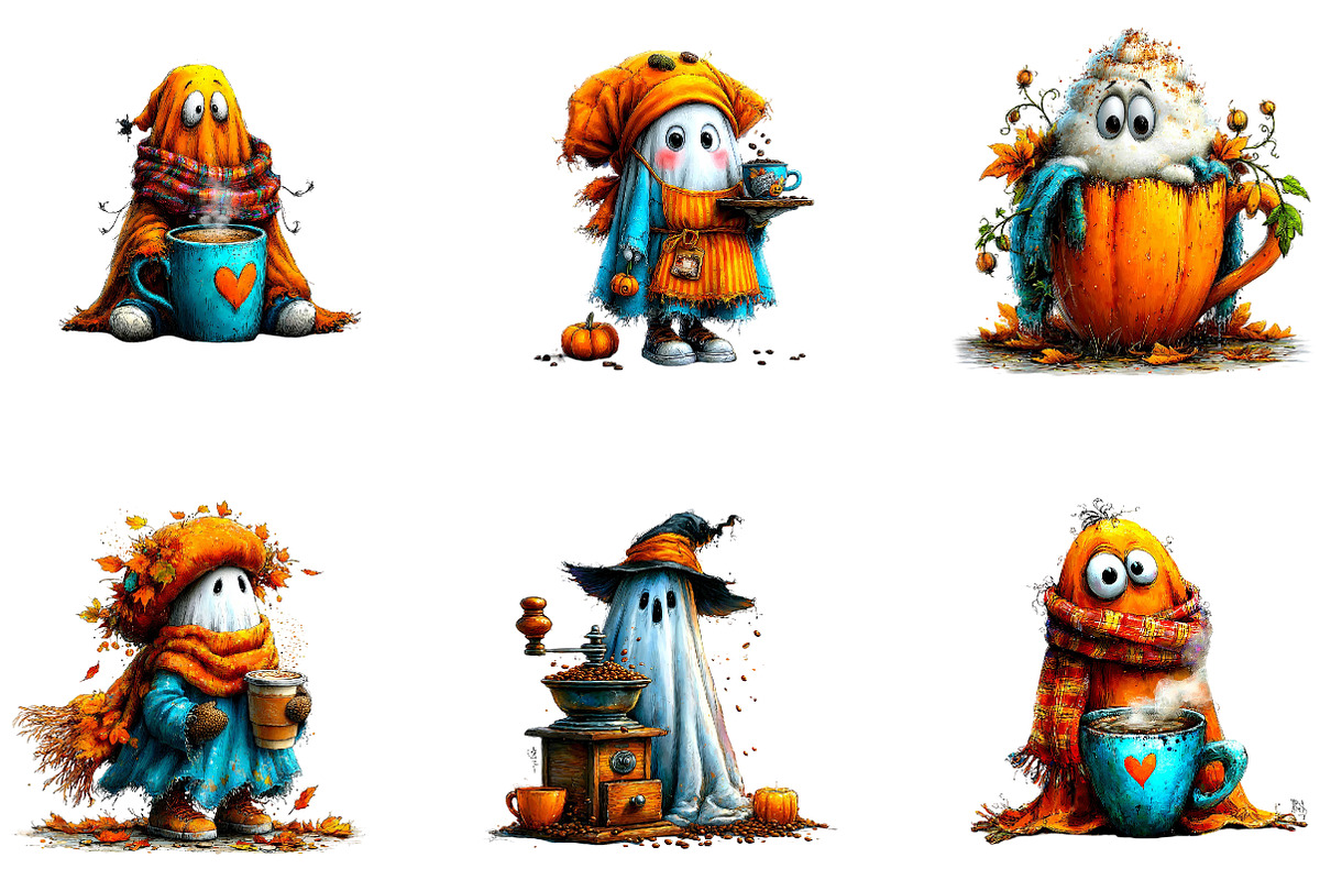 Cozy Coffee Ghosts Halloween, a Seasonal Illustration by CreationArt (Photo 4 of 5)
