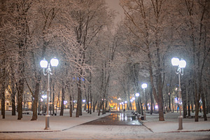 snow in the center of minsk. night., a Photo by Pictures for you!!!!!!!!!