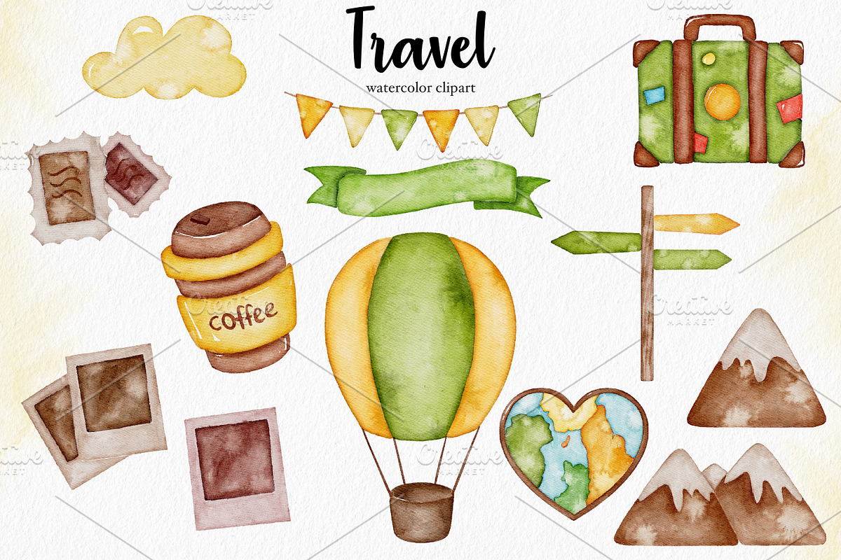 Watercolor Travel Adventure clipart, an Illustration by LuiDesignStudio (Photo 2 of 4)