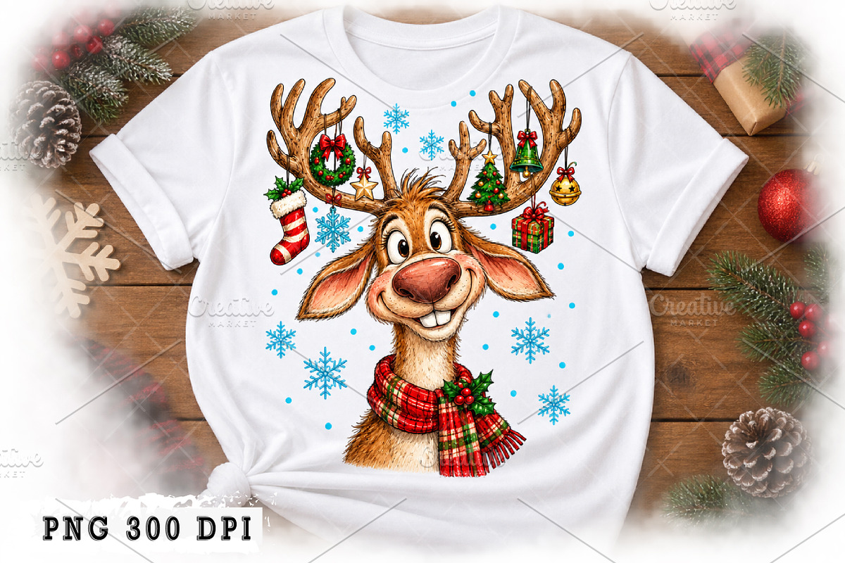 Funny Christmas Reindeer PNG, a Seasonal Illustration by Watercolor design (Photo 1 of 3)