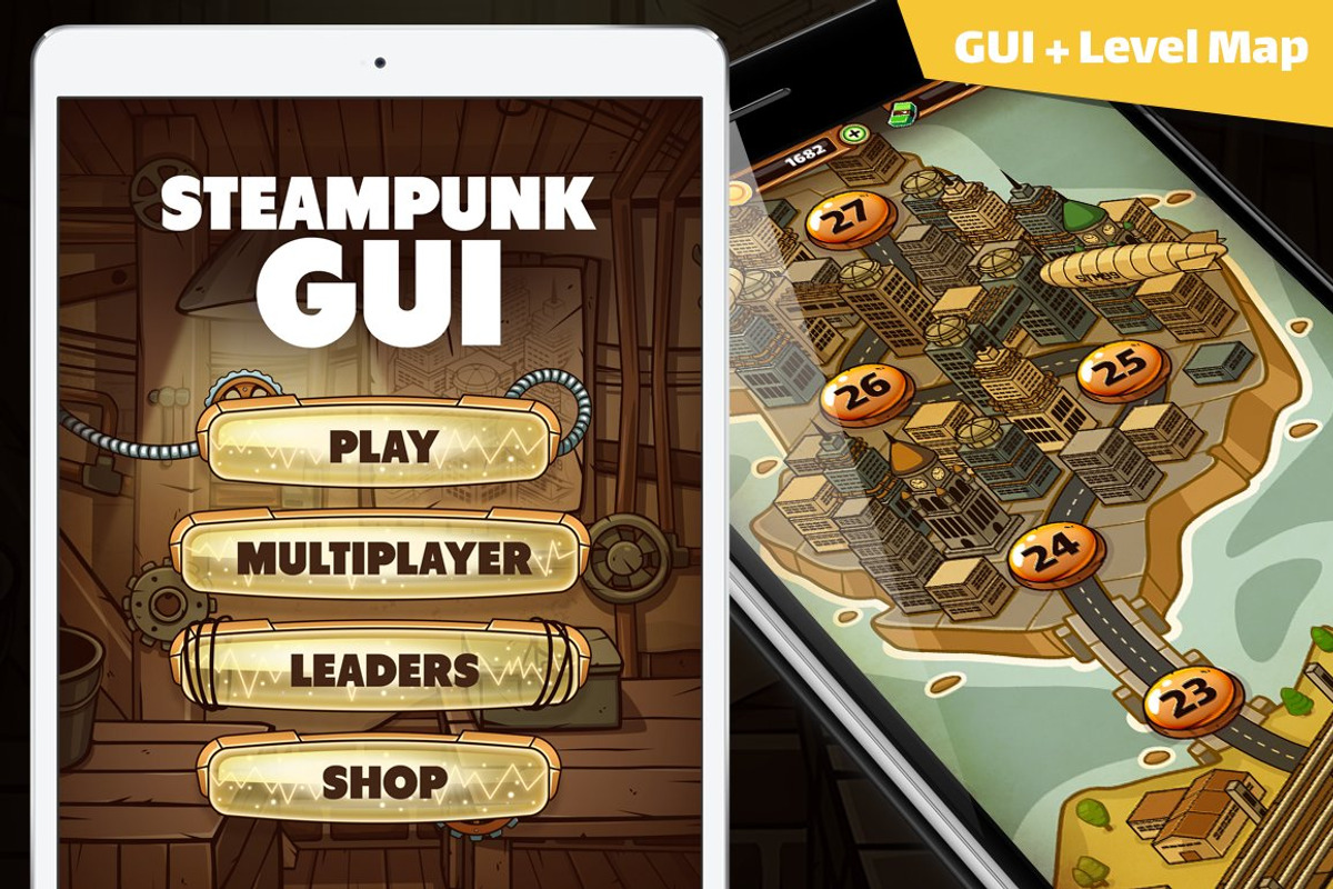 Steampunk GUI with Level Map, an Illustration by wowu (Photo 1 of 14)