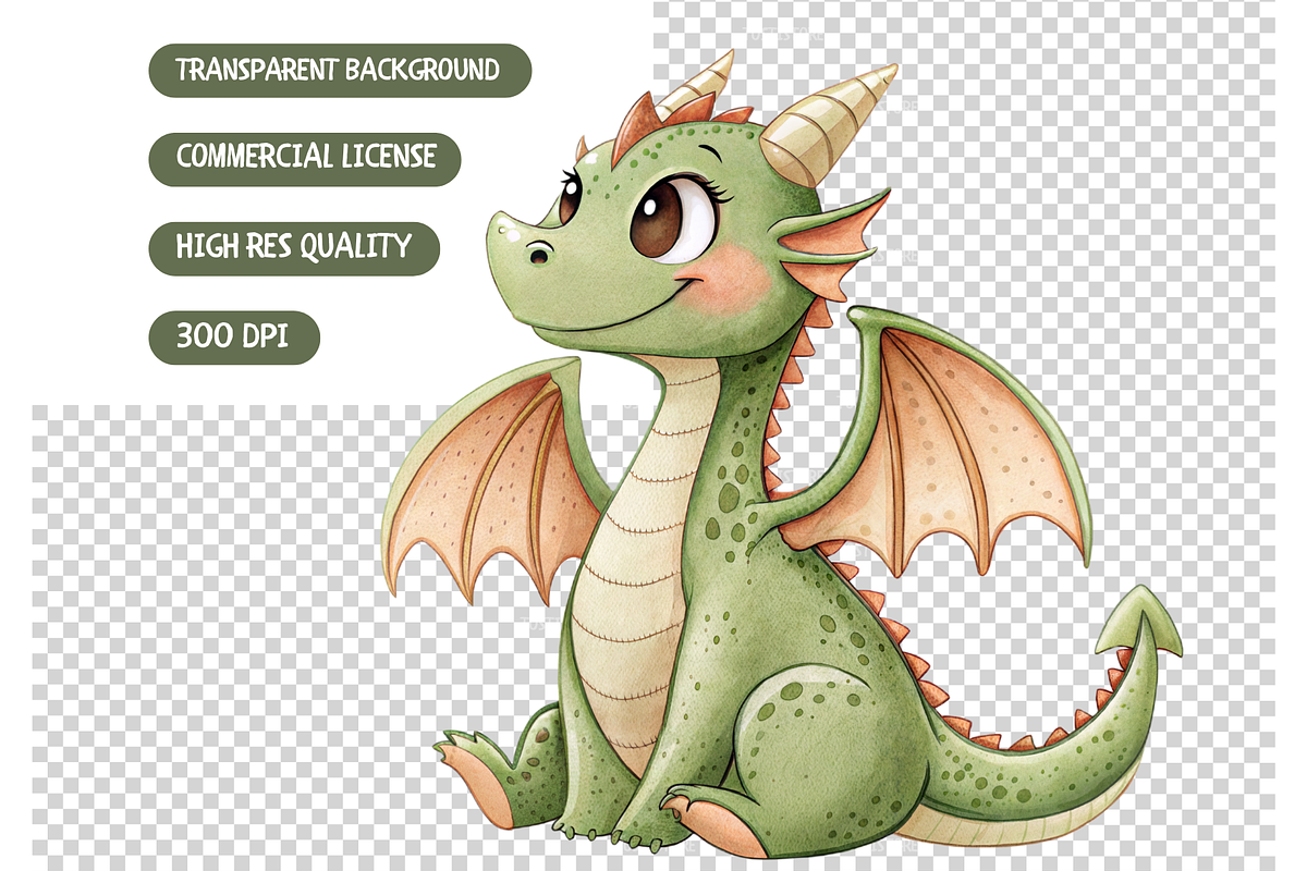 Watercolor Fantasy Baby Dragons Set, an Illustration by TatiMockup (Photo 7 of 7)