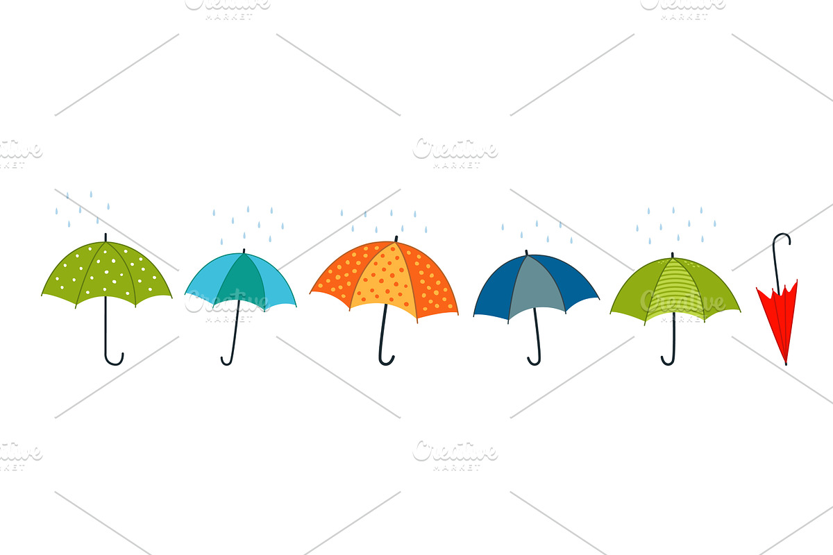 Cartoon isolated umbrellas, an Illustration by LadadikArt