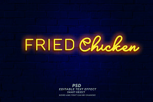 Fried Chicken Neon Sign Editable Tex, a Layer Style Add-On by TrueVector