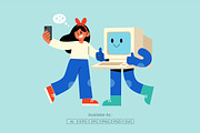 Girl Selfie with Robot Illustration, a Technology Illustration by Partikusi Design (Thumbnail 2 of 3)