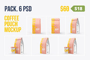 Coffee pouch mockup. Pack 6 PSD, a Cups & Container Mockup by easymock (Thumbnail 1 of 12)