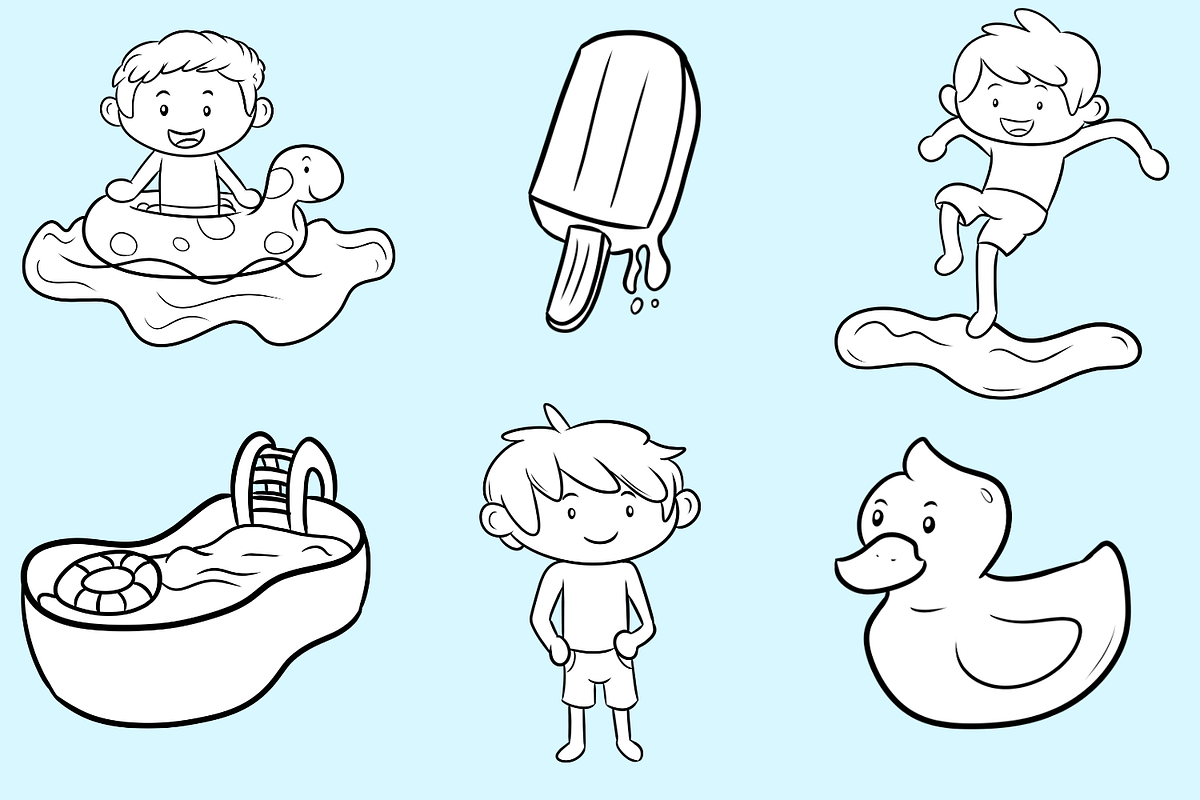Pool Party Boys Digital Stamps, an Illustration by Keepin' It Kawaii
