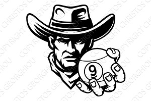 Cowboy Sports Mascot Billiards Pool, a Sport Illustration by Christos Georghiou