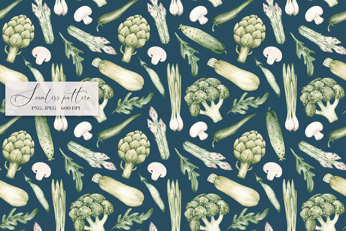 Green Vegetables seamless pattern, a Pattern Graphic by SirenaArt (Photo 6 of 11)