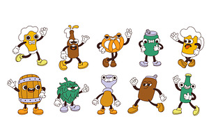 Groovy beer mascots. Cartoon, a Food Illustration by YummyBuum