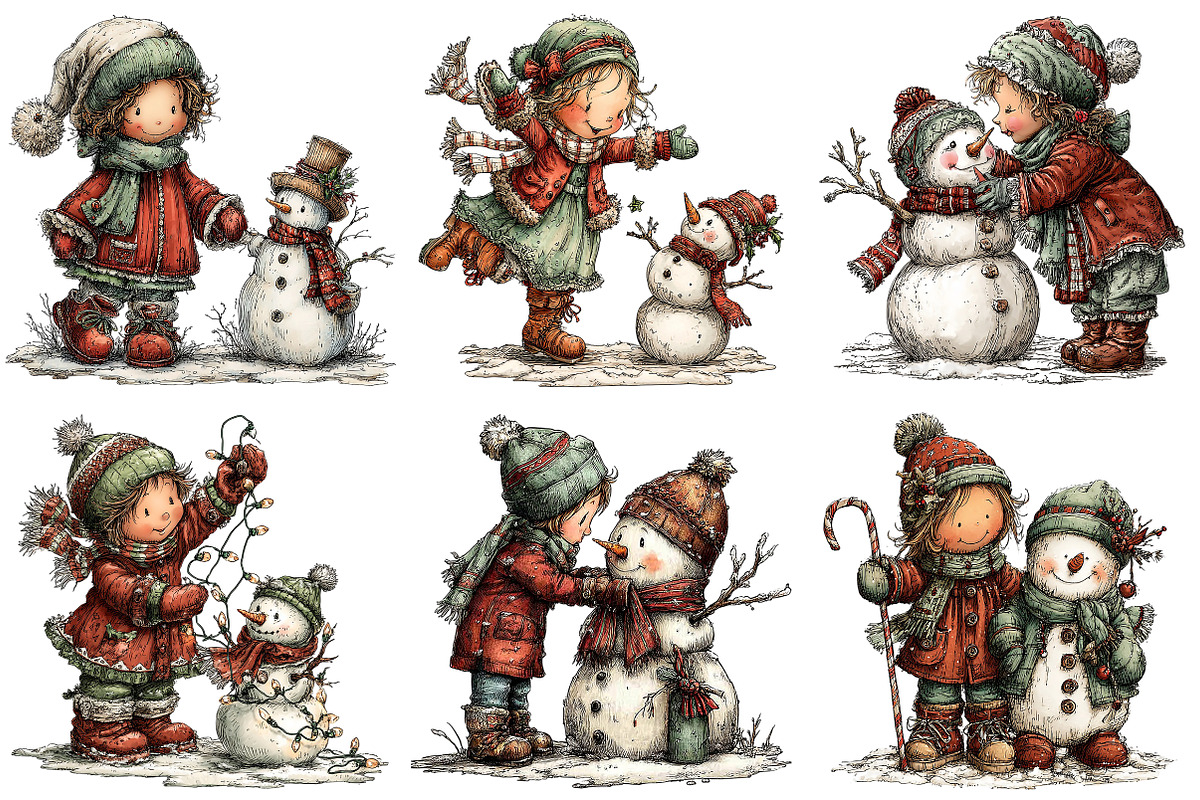Christmas Girl & Snowman Clipart, an Illustration by Craft Nest (Photo 10 of 10)