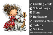 Whimsical Hugging Girl and Dog PNG, a Seasonal Illustration by Canvas Craft (Thumbnail 3 of 10)