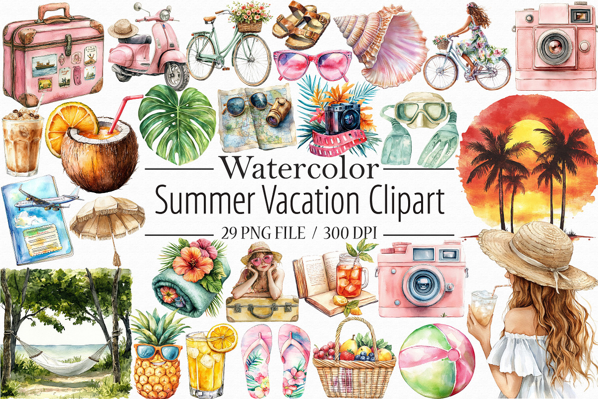 Summer Vacation Clipart, an Illustration by Libby Wishes (Photo 1 of 4)
