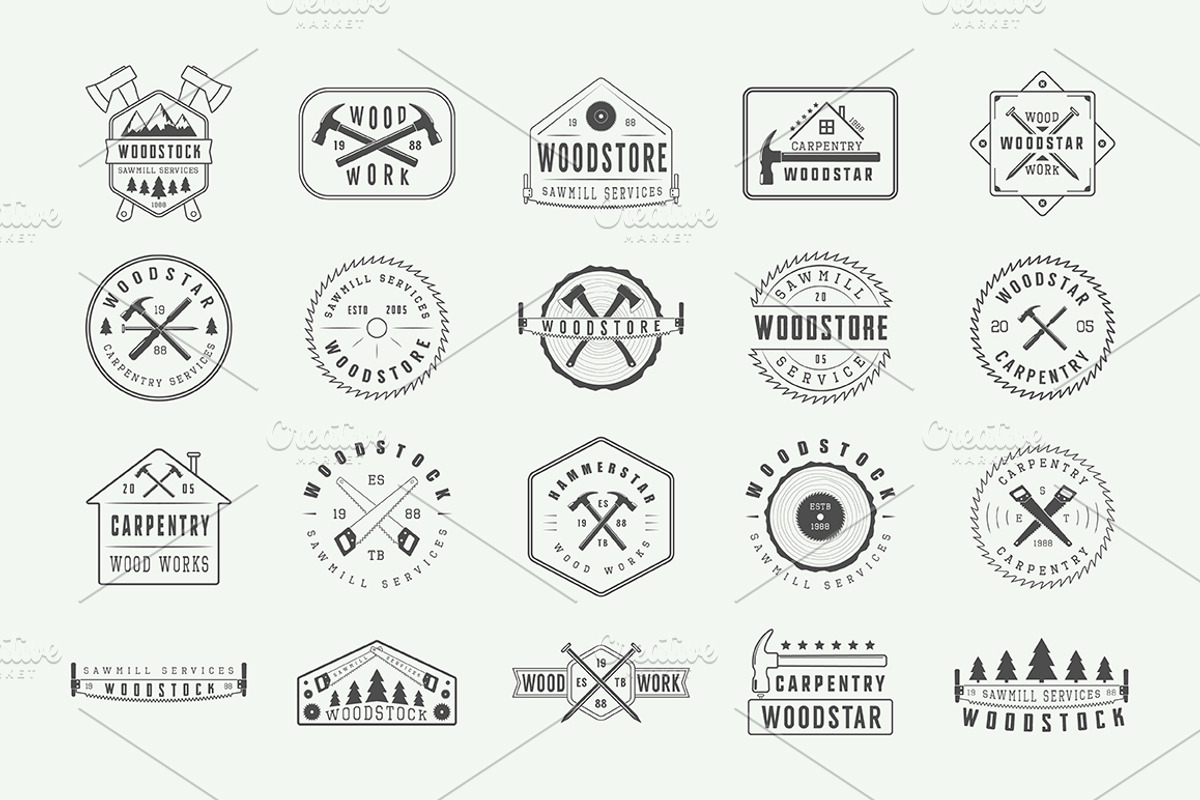 Set of vintage carpentry logos, a Branding & Logo Template by AkimD (Photo 7 of 8)