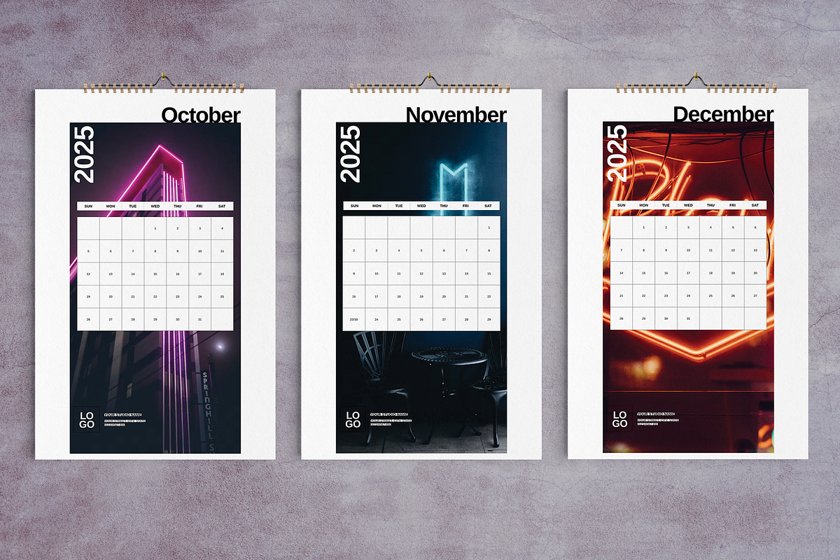2025 Wall Calendar City Neon Design, a Stationery Template by Boris Cupac (Photo 5 of 5)