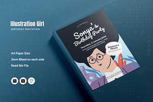 Illustration Birthday Invitation, a Print Template by Fannan Studio