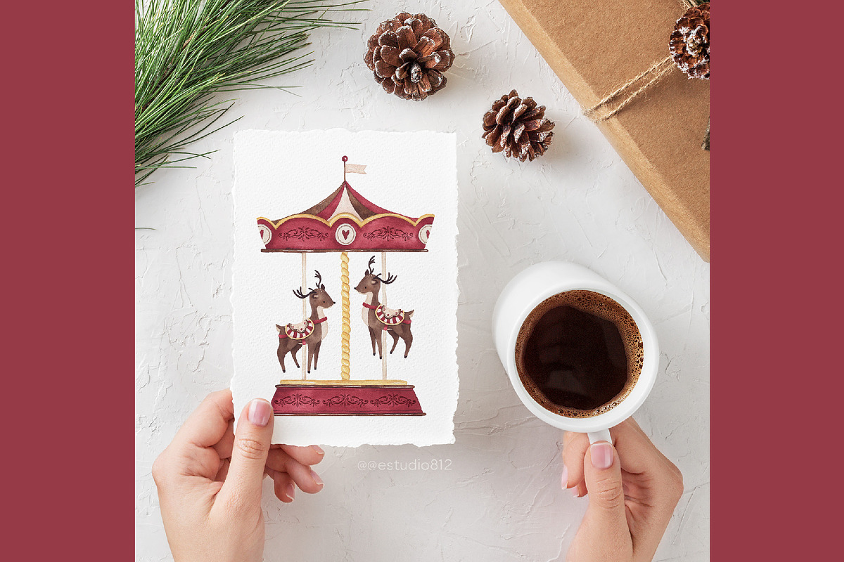 Christmas Village watercolor set, a Decorative Illustration by Estudio 812 (Photo 7 of 10)