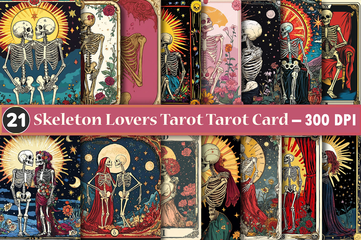 Skeleton Lovers Tarot Aesthetic PNG, an Illustration by SinaCreation (Photo 1 of 5)
