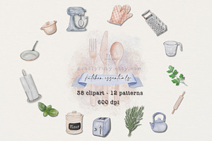 Watercolor Kitchen Clipart