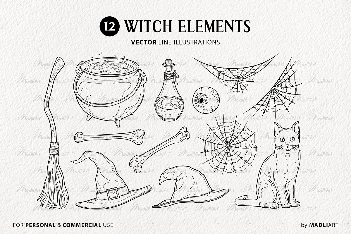 Spooky Witch Vector Line Art, an Illustration by MadliArt (Photo 3 of 4)