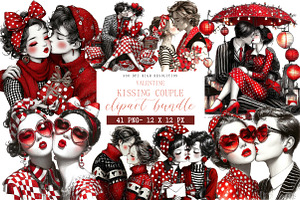 Valentine Kissing Couple Clipart, an Illustration by DreamArtGraphic