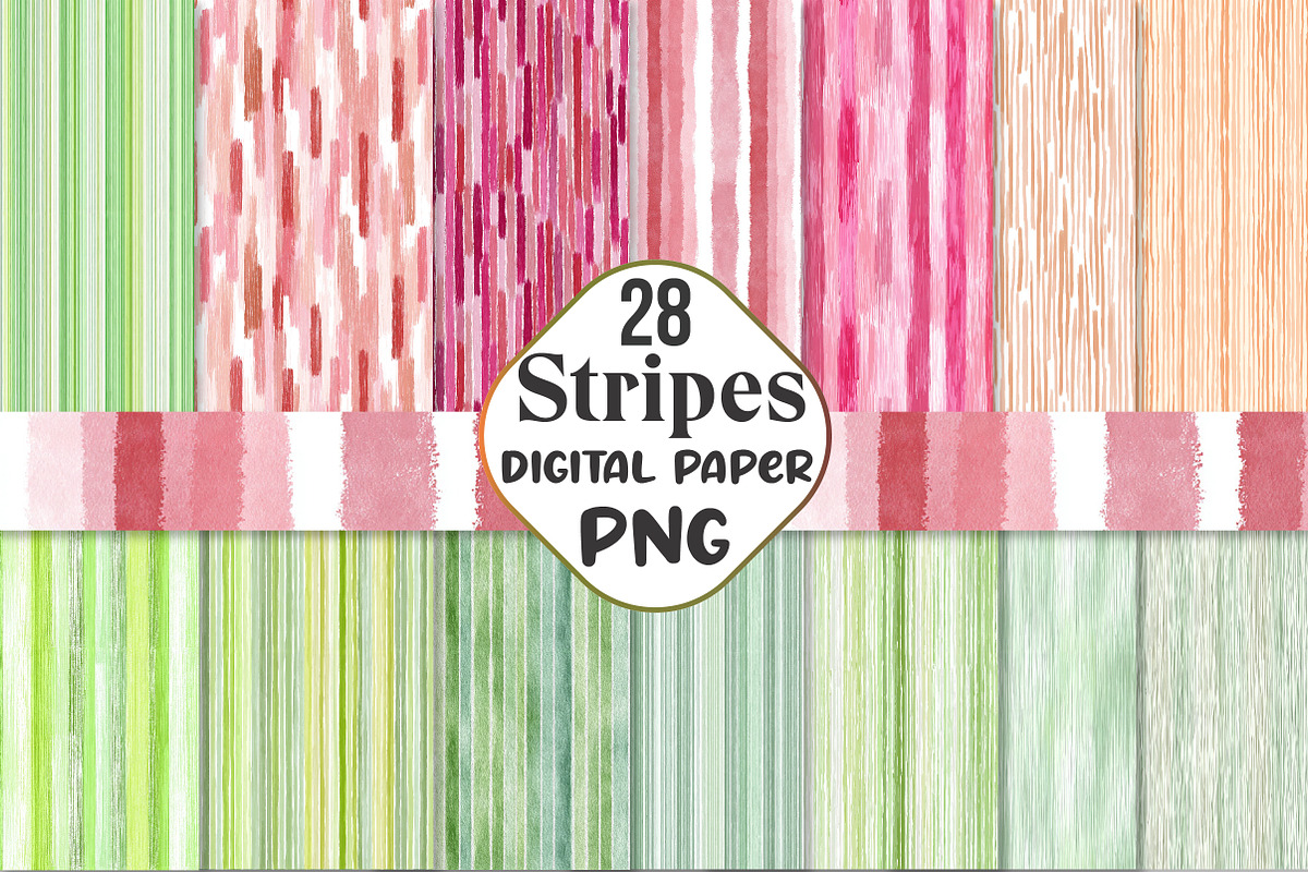 Watercolor Stripes Pattern Digital, an Illustration by CraftArtStudio (Photo 1 of 3)