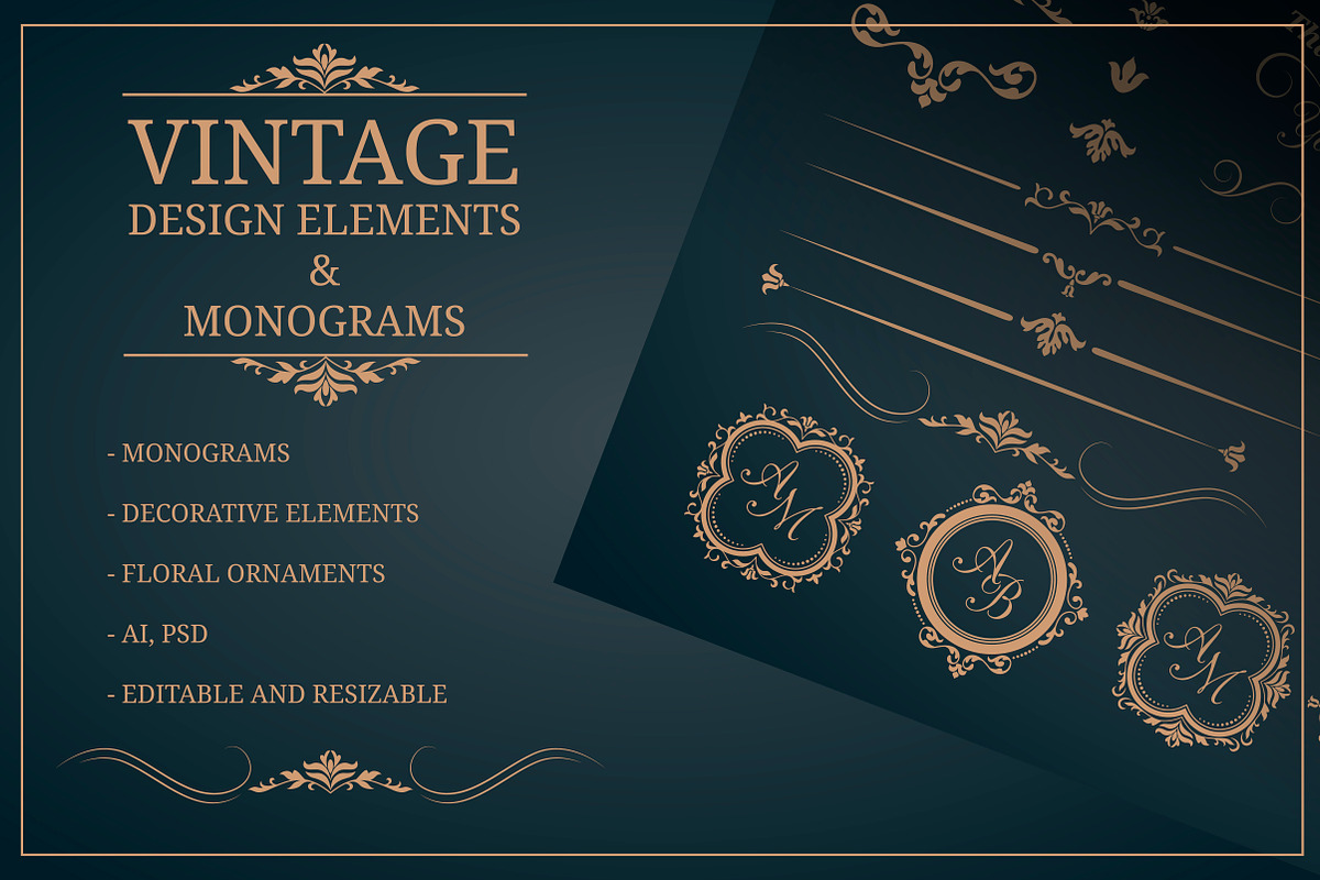 Vintage design elements &monograms, an Invitation Template by MARIA KOLYADINA (Photo 1 of 3)
