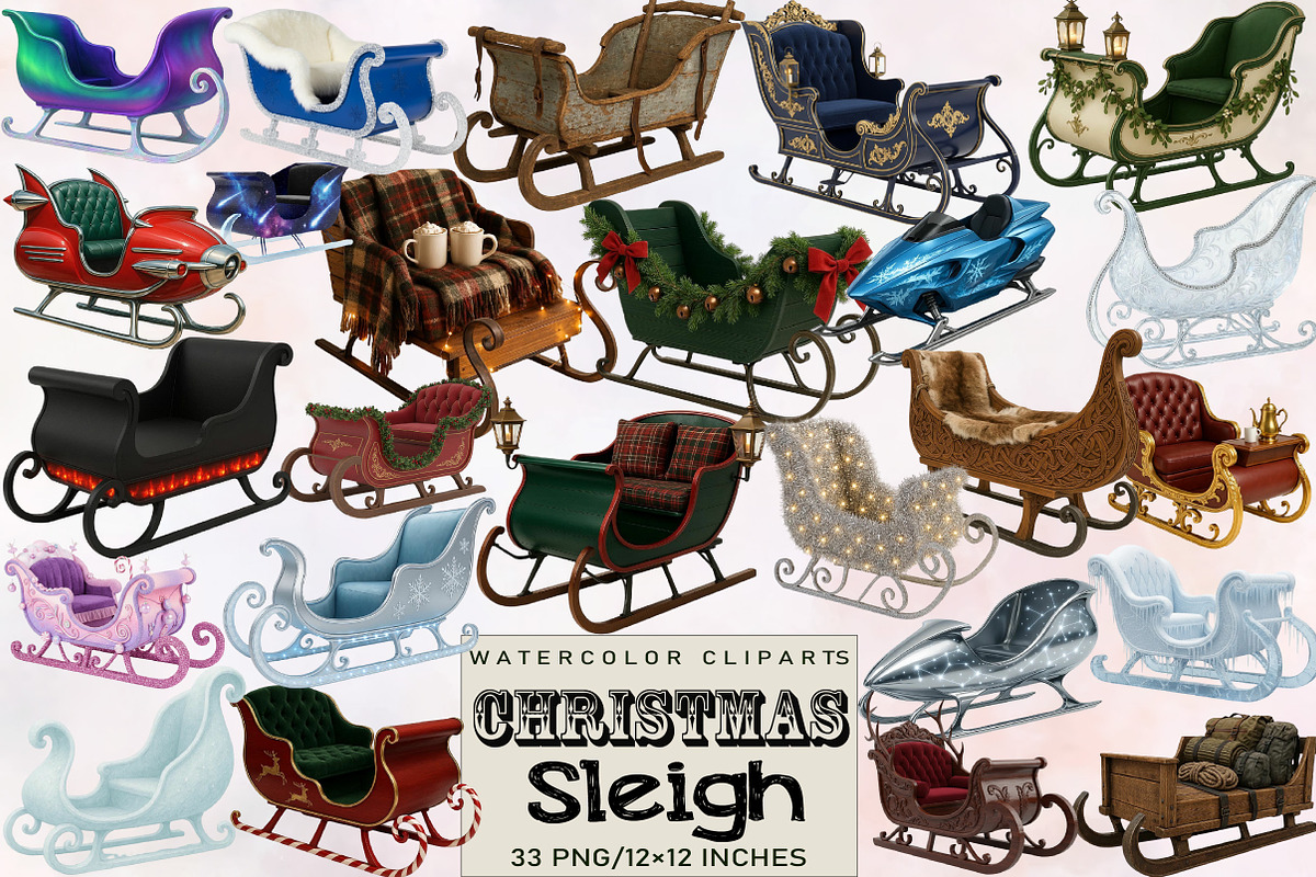 Christmas Sleigh Clipart Bundle., an Illustration by SVGArt (Photo 1 of 8)