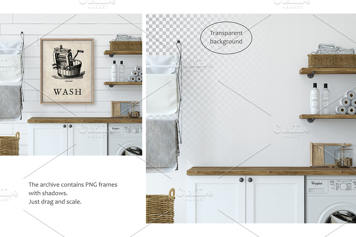 LAUNDRY ROOM Wall&Frame Mockups, a Print Template by MyHomeMockups (Photo 5 of 7)