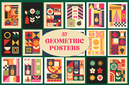 Retro geometric abstract posters