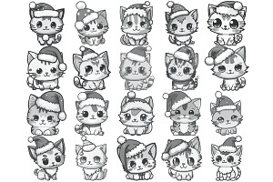 Cartoon Christmas Cats Set 1