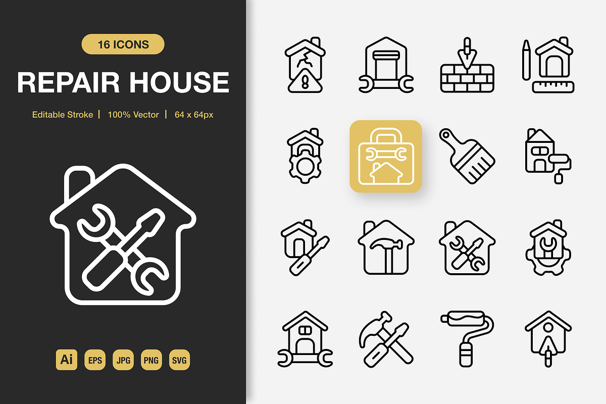Repair House Icons, an Outline Icon by Spacepixel Creative