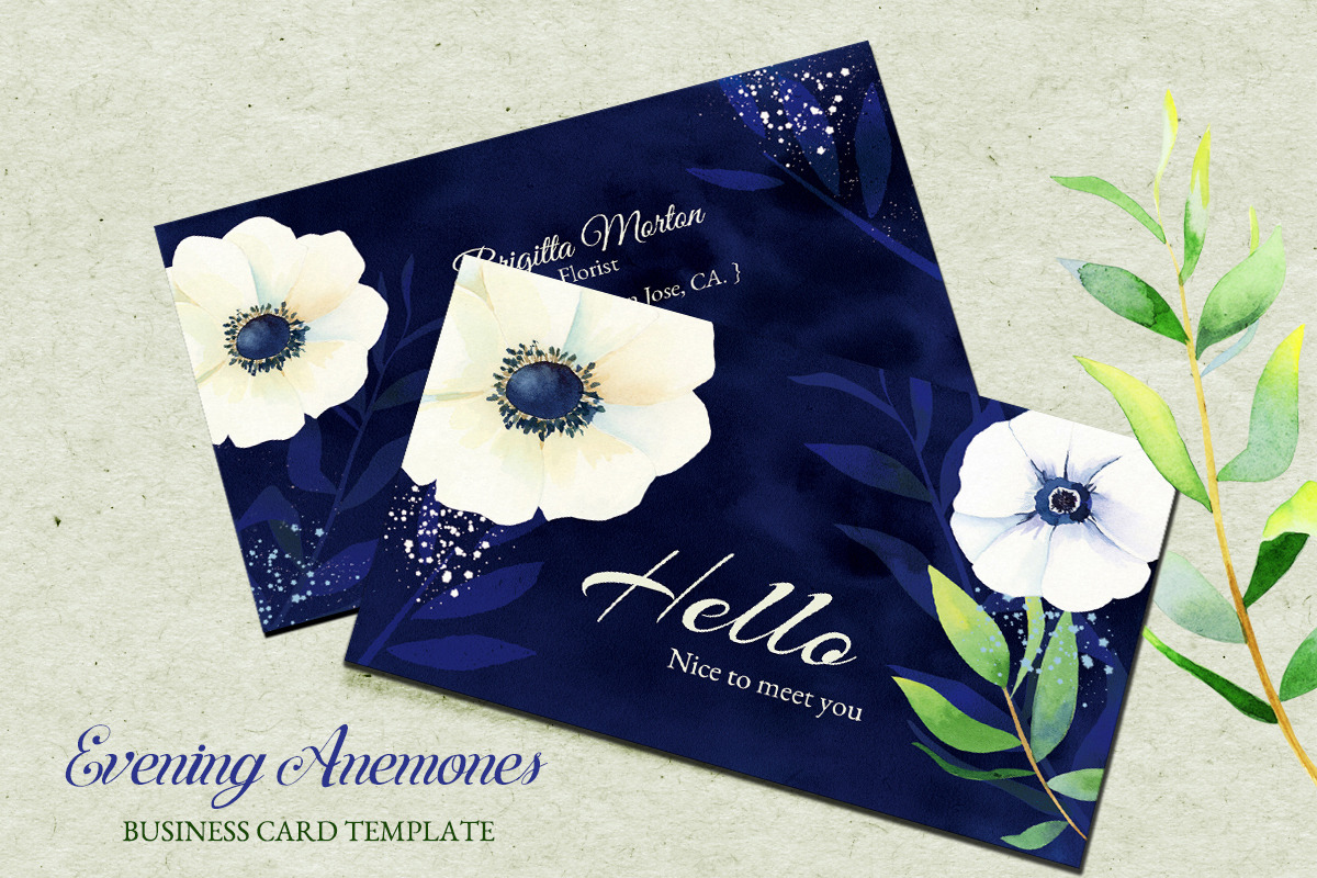 Watercolor Anemones Business Cards, a Business Card Template by Ujean'sWhimsicalWorld (Photo 1 of 4)