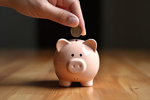 Hand putting coin into piggy bank on, a Photo by Iftikhar Alam