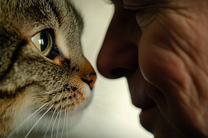 Close-Up Bond Between Human and Cat, an Animal Photo by Ales Munt