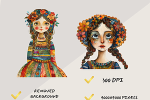 WHIMSICAL FOLK GIRL CLIPART PACK