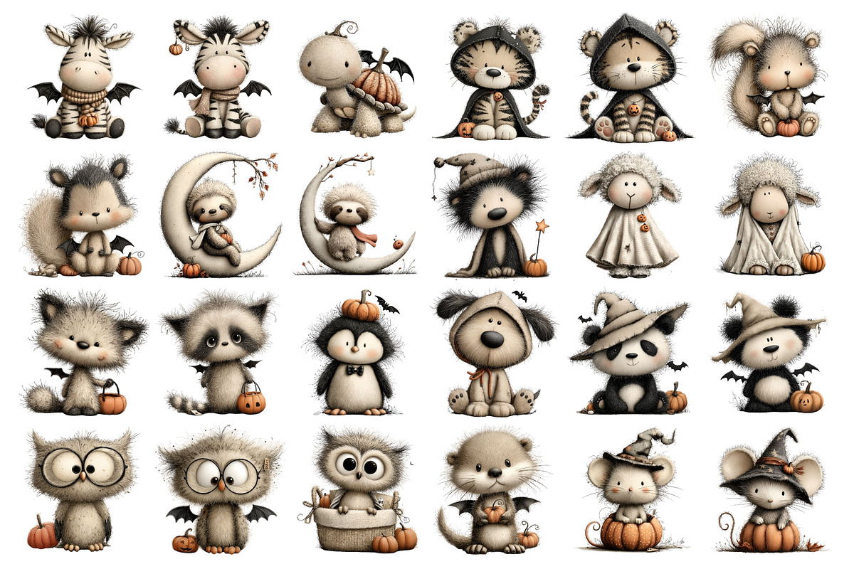 Cute Halloween Animals Clipart, a Seasonal Illustration by Nicolle's Colorful Art (Photo 2 of 5)