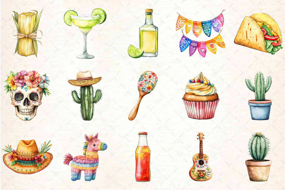 Watercolor Mexican Party Clipart, an Illustration by Rose Art (Photo 2 of 4)