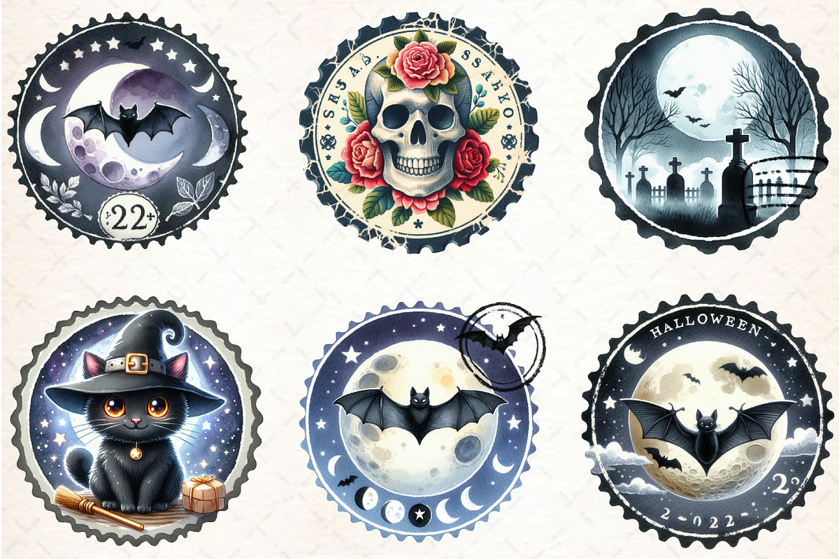 Halloween Round Stamp PNG Bundle, an Illustration by DreamCafeArt (Photo 2 of 6)