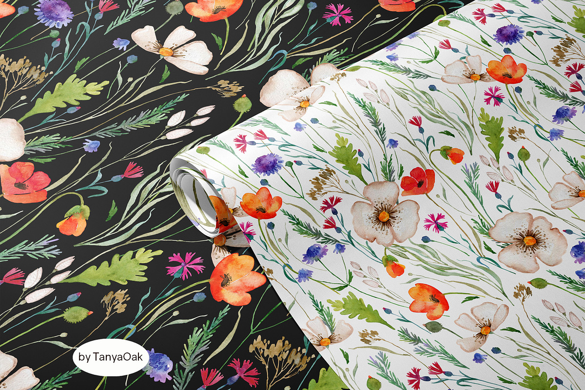 Watercolor Wildflowers Pattern, a Pattern Graphic by TanyaOak (Photo 4 of 7)