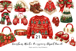 Christmas Winter Accessories Clipart, a Seasonal Illustration by CreationArt