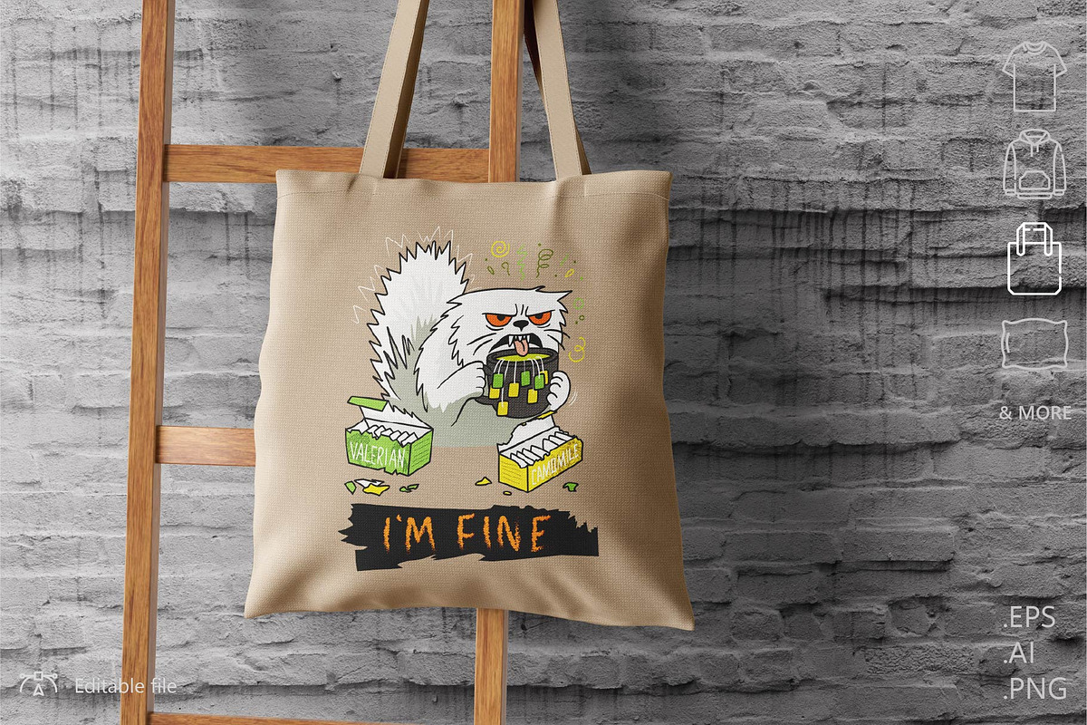 I'm Fine Sarcastic Cat Print, an Animal Illustration by catary art (Photo 4 of 5)