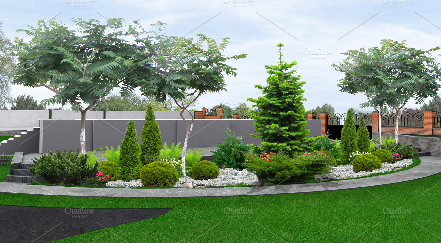 Estate landscape design 3d render stock photo containing landscape and design, an Architecture Photo by ThreeDiCube