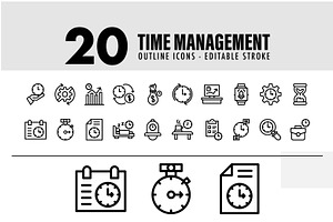 20 Time Management Line Icon, an Outline Icon by khalwa.studio