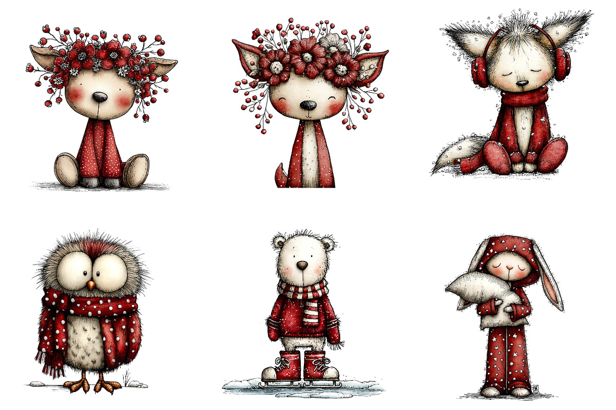whimsical winter animals clipart, an Illustration by CreationArt (Photo 2 of 7)