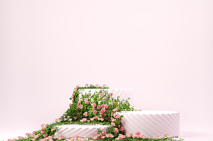 3d spring floral scene with podiums